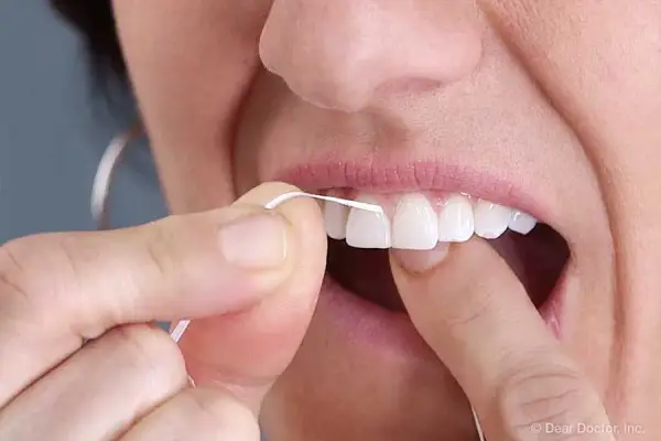 a man flossing his teeth